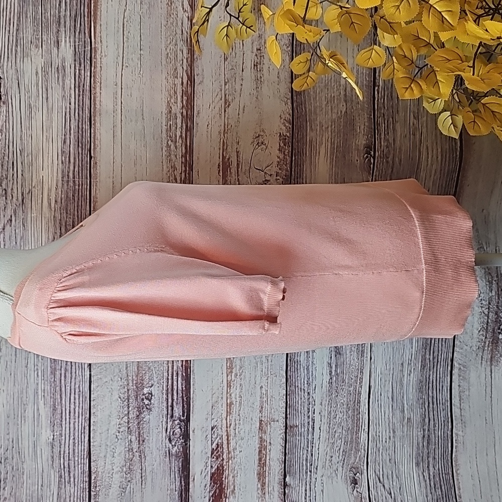 NWT CABLE & GUAGE PINK SHORT PUFF SLEEVE SQUARE SCALLOPED NECK PULLOVER SWEATER - Picture 3 of 13